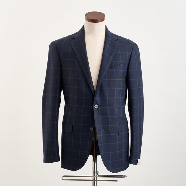 【コルネリアーニ】2Bチェック柄スーツ（ネイビー）