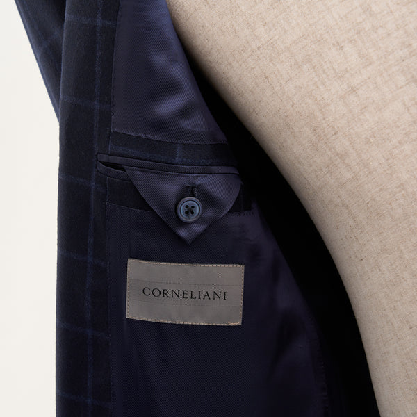 【コルネリアーニ】2Bチェック柄スーツ（ネイビー）
