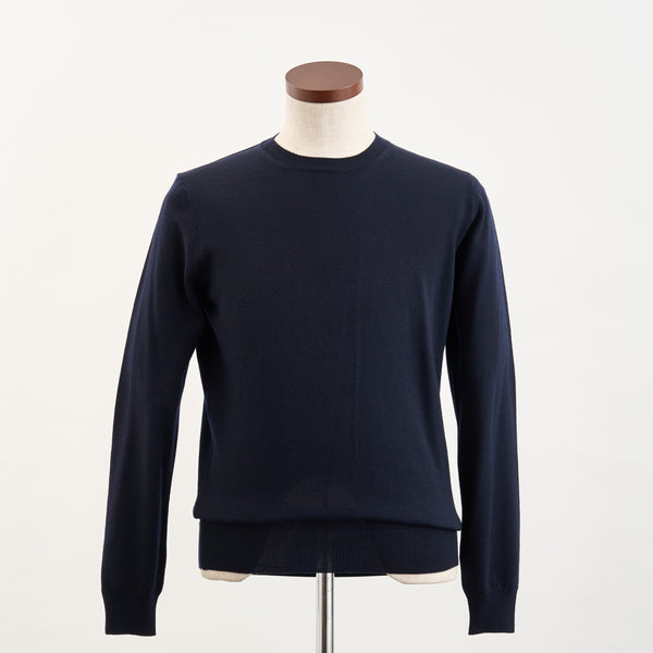 【コルネリアーニ】メリノウール丸首ニット（ネイビー）