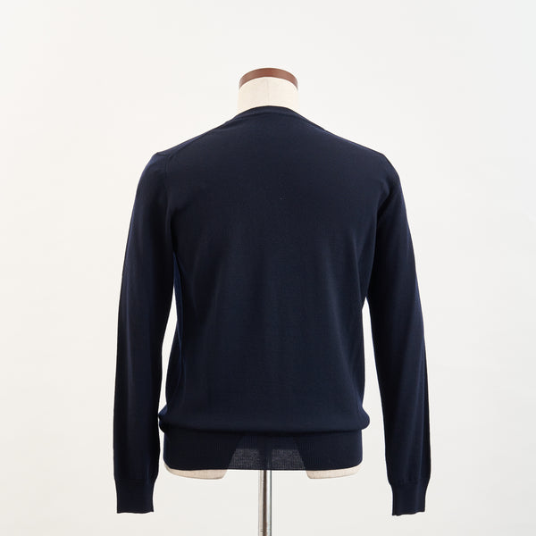 【コルネリアーニ】メリノウール丸首ニット（ネイビー）
