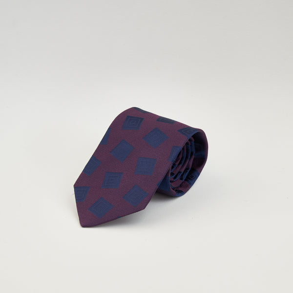 【ティモシー エベレスト】ブロック柄ネクタイ（ワイン）
