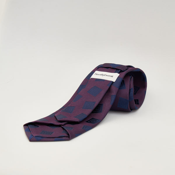 【ティモシー エベレスト】ブロック柄ネクタイ（ワイン）