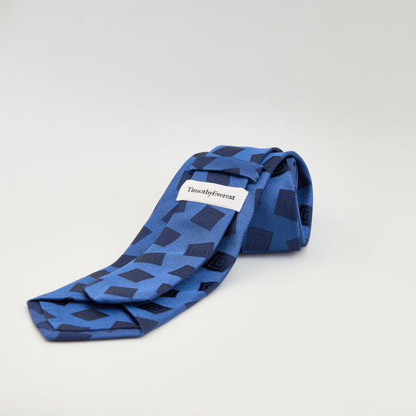 【ティモシー エベレスト】ブロック柄ネクタイ（ブルー）