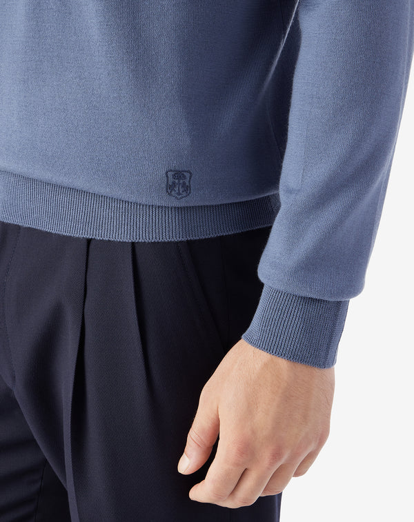 【コルネリアーニ】ファインゲージ クルーネックニット（ブルー）764N6505